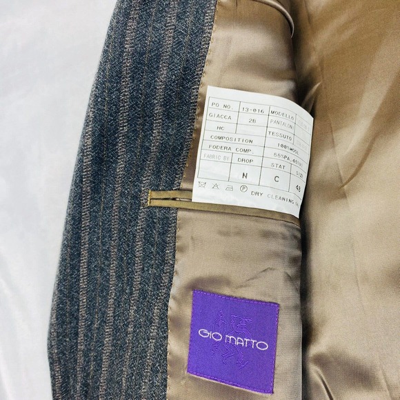 Bartorelli Napoli GIO MATTO Gray Brown Striped Wool Patches Blazer Mens 38R NWT - Picture 6 of 8